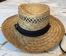 Tropical Trends Small Straw Panama Hat Black Chin Strap Natural Fibre 3 Brim