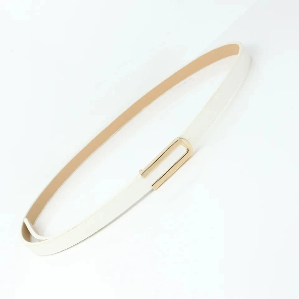 Black Genuine Leather Thin Belt Women Adjustable Dress Office Classic Look Belts - Image 3 of 4