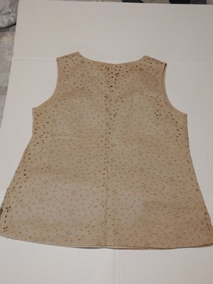 Talbots Women's 14 Floral Eyelet V-Neck Sleeveless Lined Cotton Pullover Top