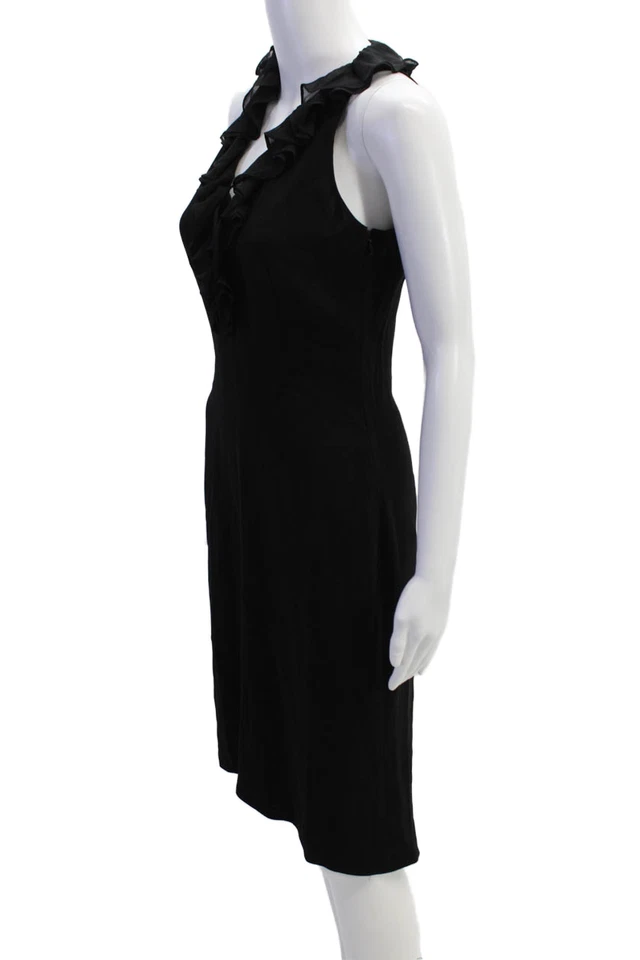 Vestido maxi feminino Elie Tahari de seda com babados gola V sem mangas preto tamanho 6 - Imagem 2 de 4