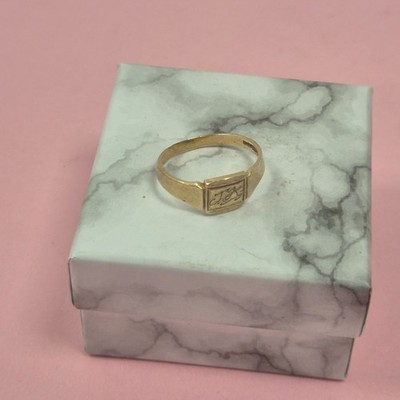 Vintage Siegelring 9 kt Gelbgold monogrammiert graviert quadratisches Gesicht Größe L 1/2