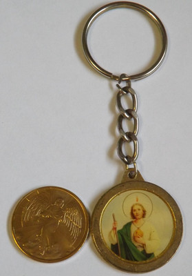 Guardian Angel & St Saint Jude blessed relic medal key chain ring patron of hope