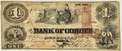 1859 $1 The Bank of Cohoes, NY - RARE Unlisted New York Obsolete Banknote