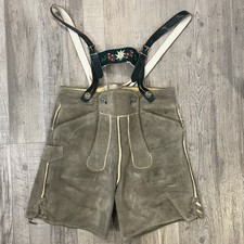 Vintage Marke Bergfreund Lederhosen Grey Suede Leather Shorts Suspenders Size 27