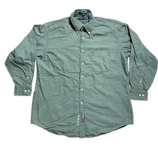 Tommy Hilfiger Vintage Button Up Dress Shirt Green 100 Cotton Men  s 16 32-33