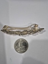Vintage Silver Tone Costume Clear Rhinestone Hair Barrette A3