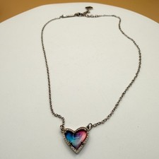 Blue Pink Heart Pendant Necklace Silver Tone Romantic Coquette Y2K Gift for Her