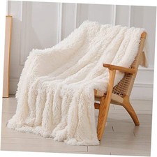 Decorative Extra Soft Fuzzy Faux Fur Throw Blanket Throw-50" x 60" Cream White