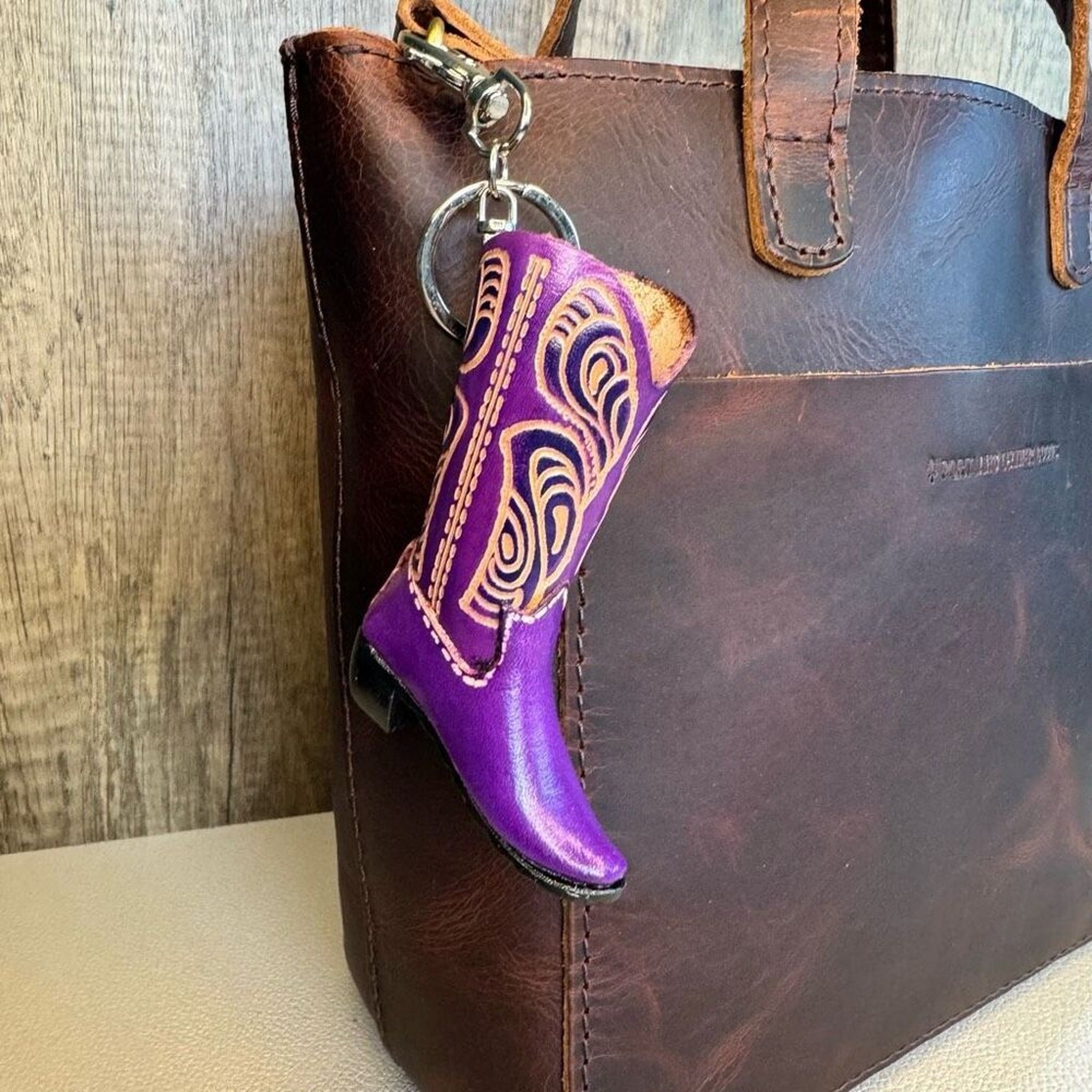 Leather Cowboy Boot Keychain Charm