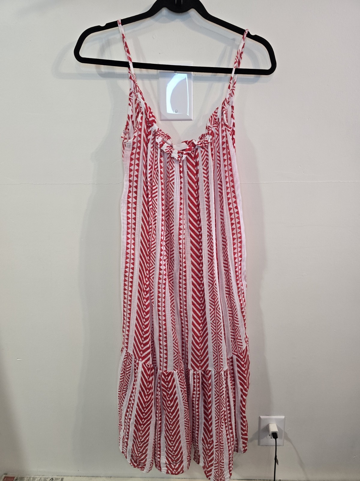 Made in Italy Cotton Sundress Red White  Tiered Beach Resort Mediterranean XL