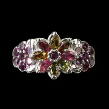 925 Sterling Silver Ring Marquise Tourmaline Rhodolite Gemstone Jewelry Size 8.5