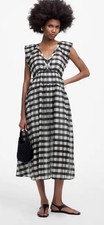 NWT Madewell Sheer V-Neck Dolman Maxi Dress in Gingham Black Size Small