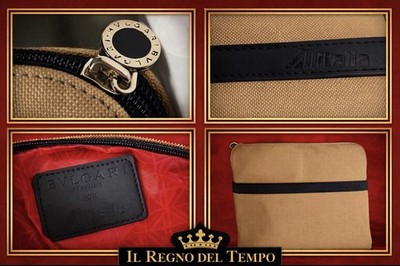 BULGARI Pochette Alitalia Tür iPad Organizer Reise Stoff Champagner L26