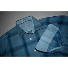 Bugatchi Uomo Dress Shirt Mens Size Medium Blue Plaid Designs Flip Cuffs
