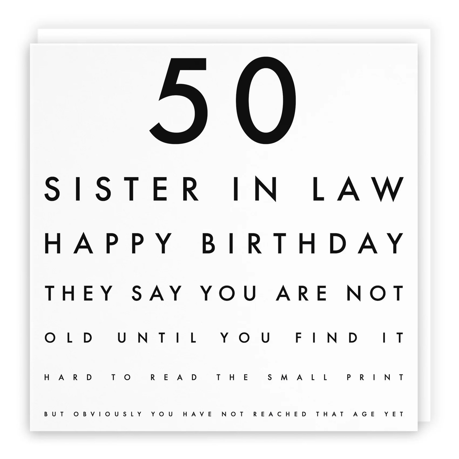 50th Sister In Law Funny Eye Sight Birthday Card Letters