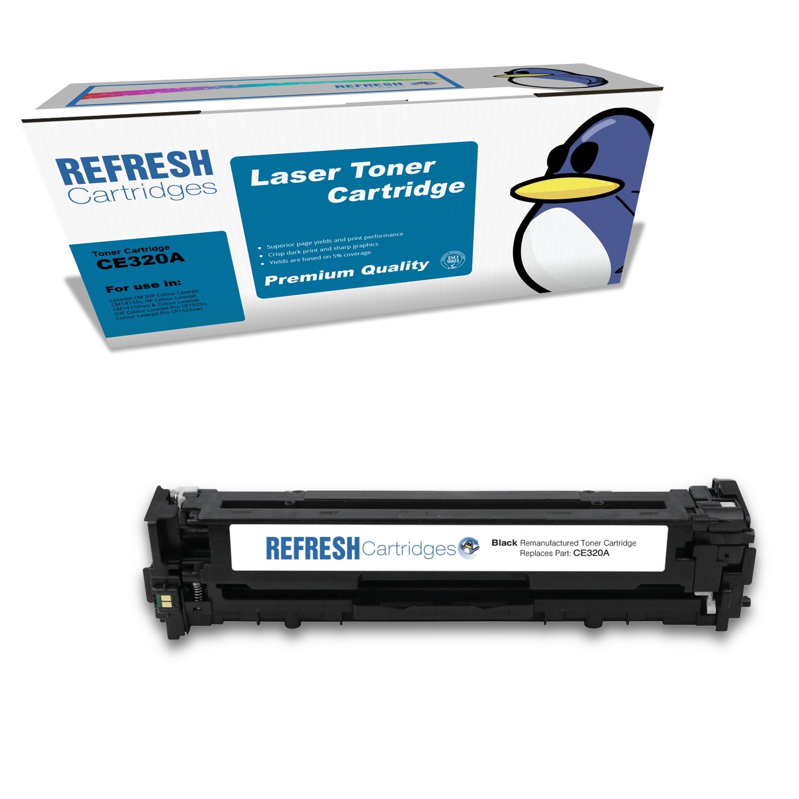 Refresh Cartridges Replacement Black CE320A/128A Toner Compatible With HP