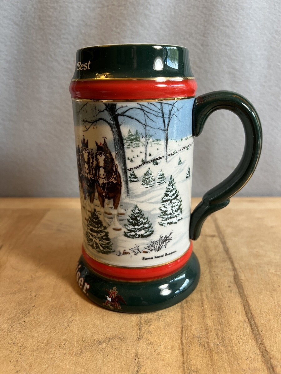1991 Anheuser Busch Budweiser Bud Holiday Christmas Beer Stein