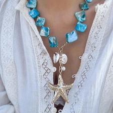 Retro Starfish  Shell Pendant Necklace   Handwoven Beach-Inspired