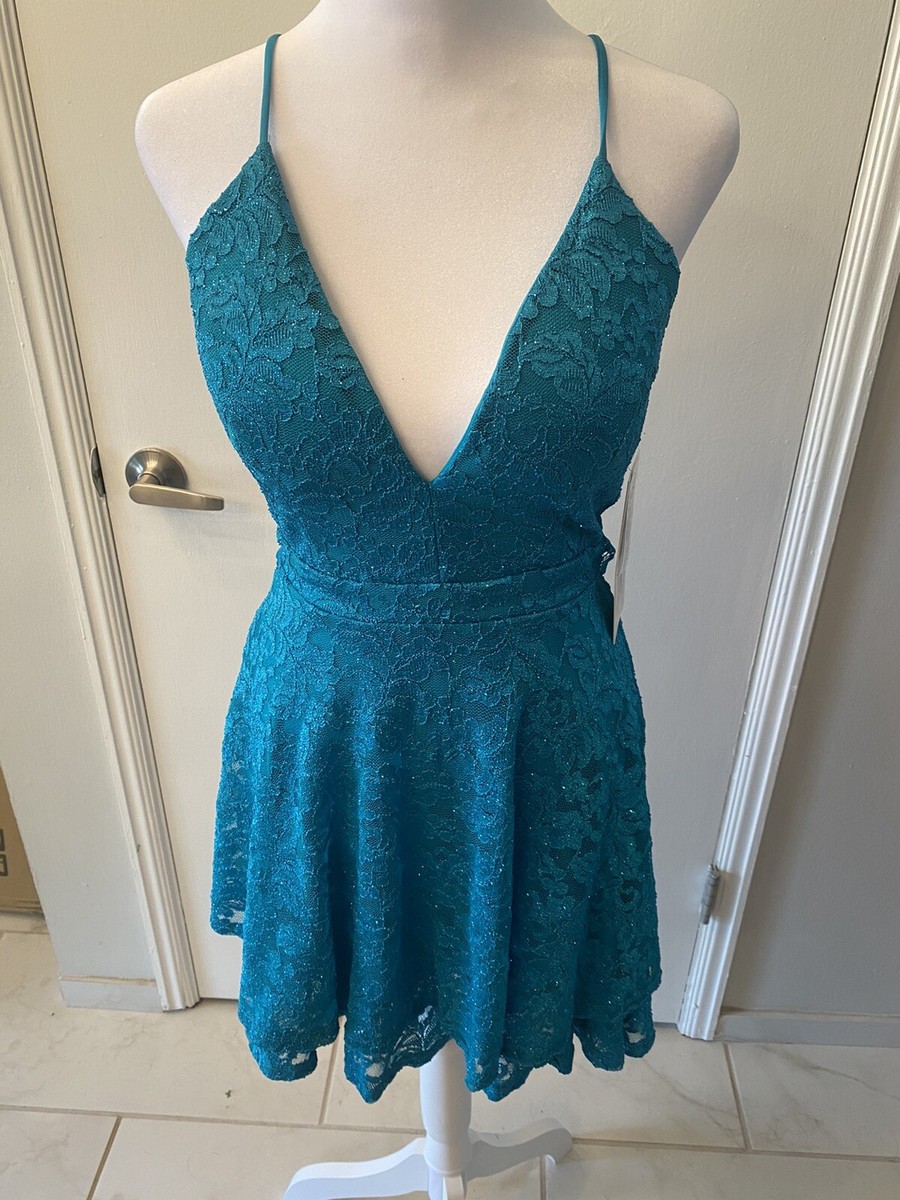 Teal Lace Shimmer Dress Homecoming Party Cocktail NWT S Zipper