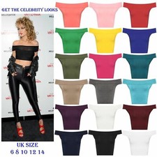 Womens Ladies Off Shoulder Crop Top Bardot Sleeveless Vest Short T-Shirt Plain 