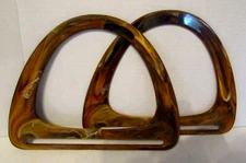 Macrame Bakelite Purse Handles Vintage Brown Marble Swirl Plastic Frames Set 2