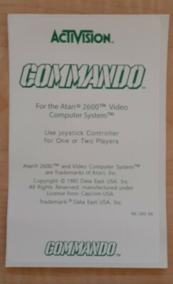 Replacement Atari 2600 Activision Commando Label Machine cut