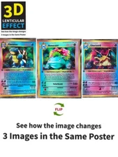 Pokémon-Venusaur,Charizard,Blastoise3D Poster 3D Lenticular Flip Effect,3 In One