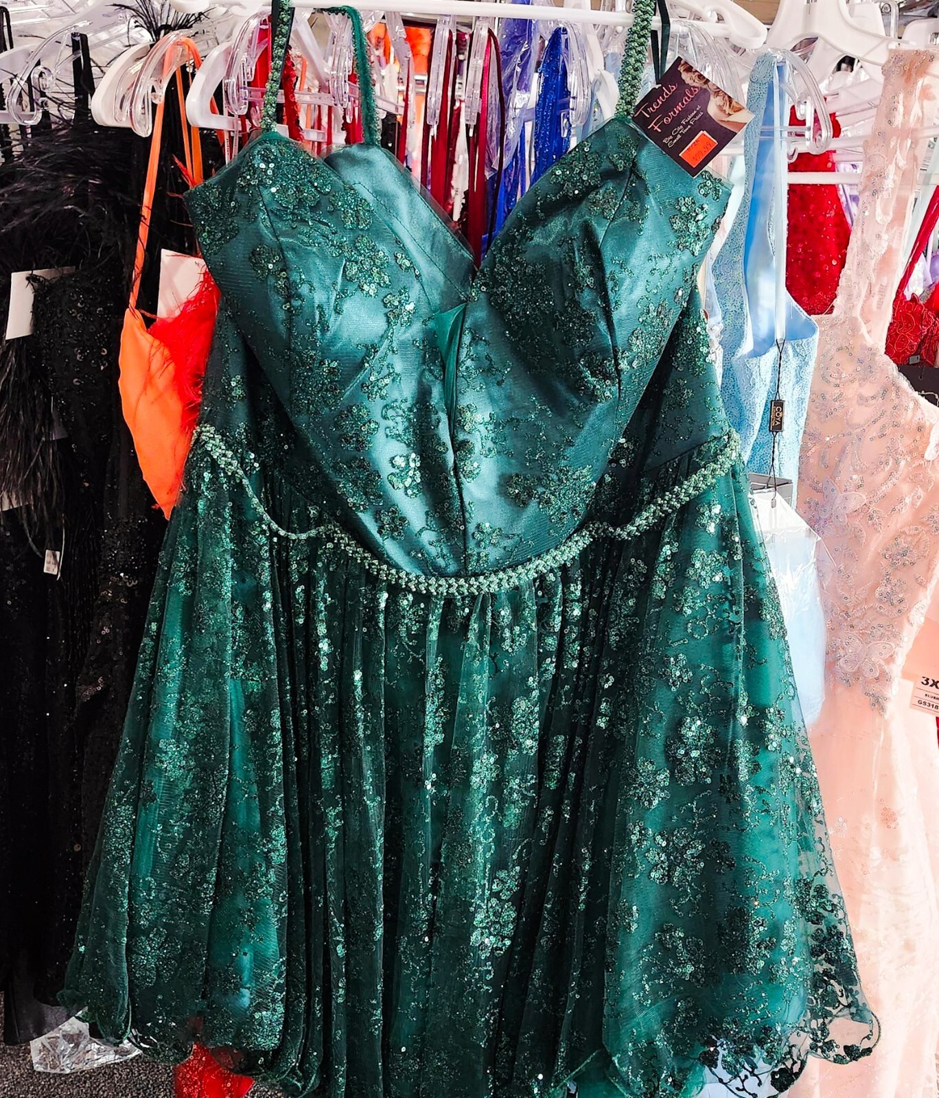 NWT Emerald Green Glitter Rhinestone Hoco Party Cocktail