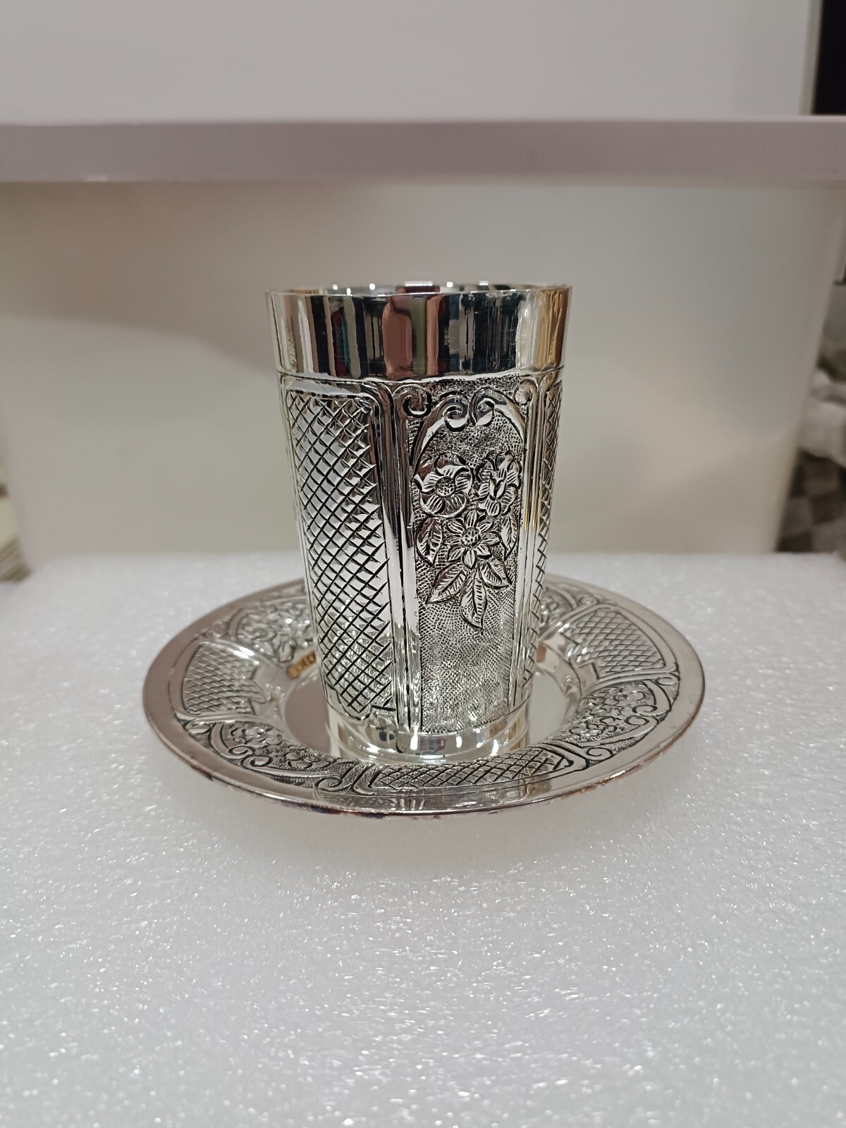 Plate and Kiddush Cup Set Premium Kiddush Wine Cup and Saucer for Shabbat