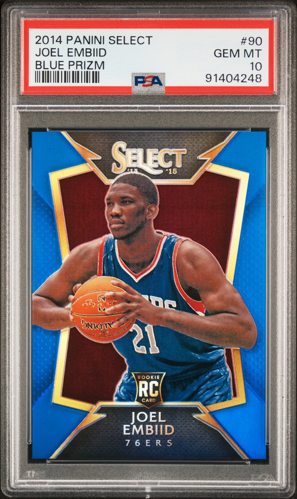 Joel Embiid 2014 Panini Select Blue Prizm RC #90 76ers Rookie - /249 - PSA 10