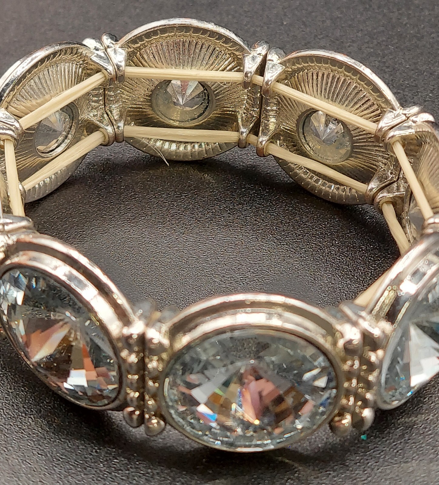 Unsigned Necklace Stretch Bracelet Silvertone Riv… - image 5