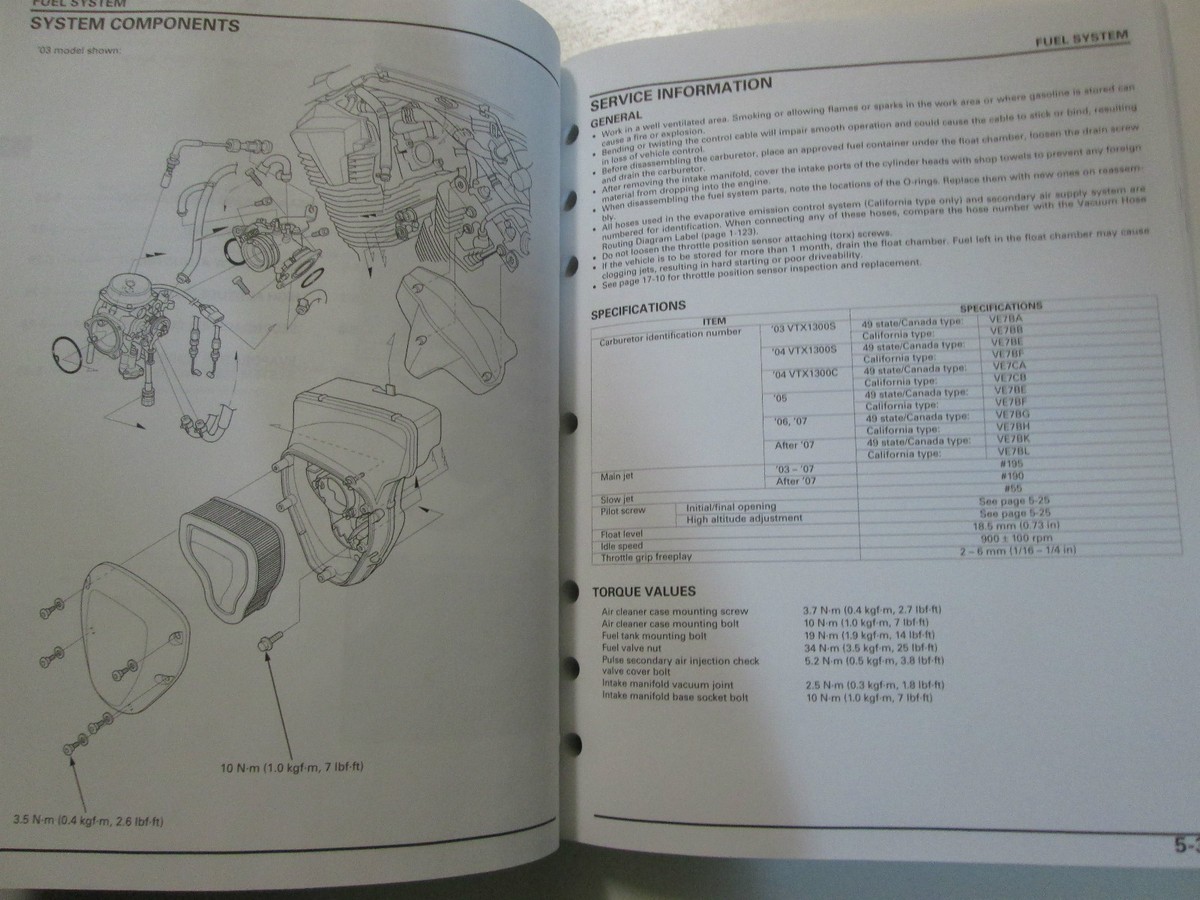 2010 Honda VTX1300CX/A CXA Service Shop Repair WORKSHOP Manual