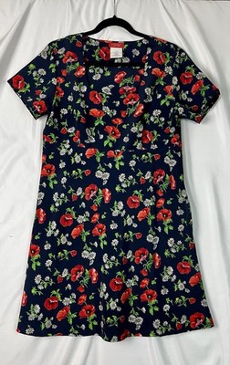 VTG Esprit Navy Dress with ditzy floral pattern 90s Grunge Y2K babydoll Sz 13/14