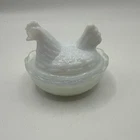 Vintage Vallerysthal Opalescent Milk Glass Mini Hen On Nest Salt Cellar