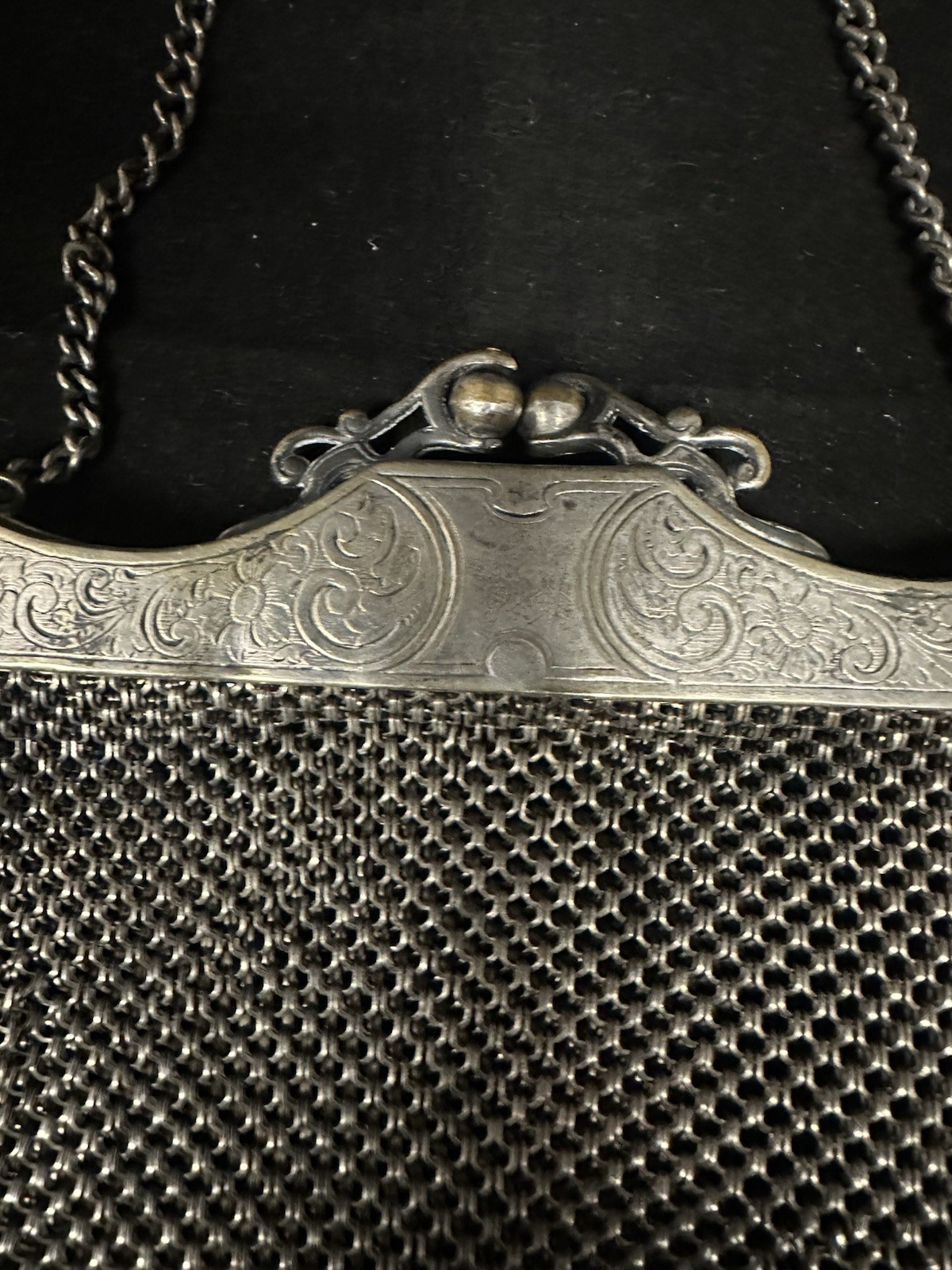 Antique German Silver Metal Mesh Chainmail Hand Bag Purse