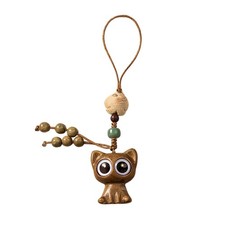 Mansiyuyee Green Sandalwood Hand-carved Lucky Cat Keychain 29mm x 30mm, Wood