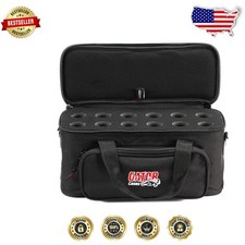 Durable Nylon Microphone Case for 12 Wired Mics, Shoulder Strap, Cable Pocket