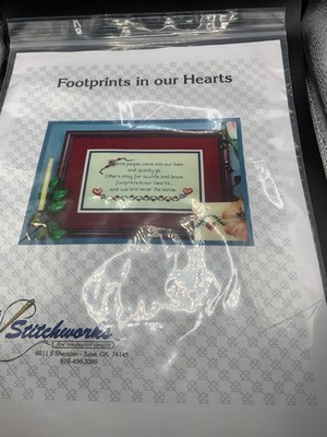 VTG NEW The Stitchworks Embroidery / Cross Stitch Kit ''Footprints in our Hearts''