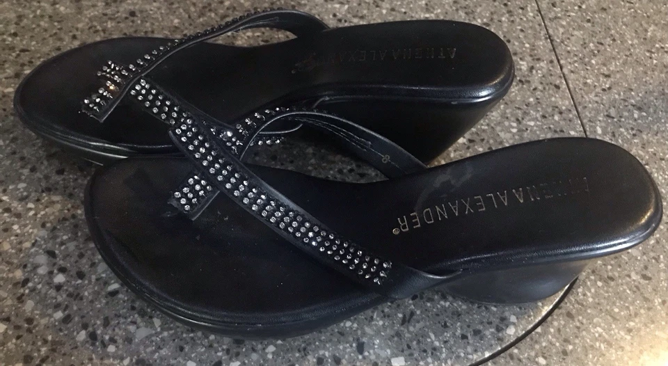 Sandalias Athena Alexander-Roxi-Tanga Negra Estrás-Talla 8 Se Ajusta Como 7 1/2 Bonitas Foto 4 de 4