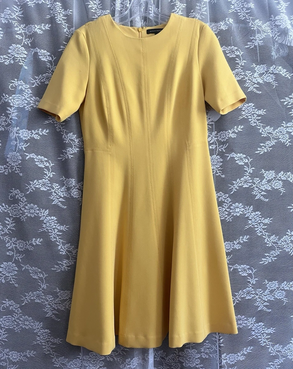 banana republic mustard yellow dress Banana Republic Tiered Crepe Dress Sz 6 GUC Mustard Sleeveless Pockets