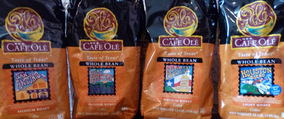 Cafe Ole Texas Whole Bean Coffee Sampler - 4 Flavors, 12oz Bags