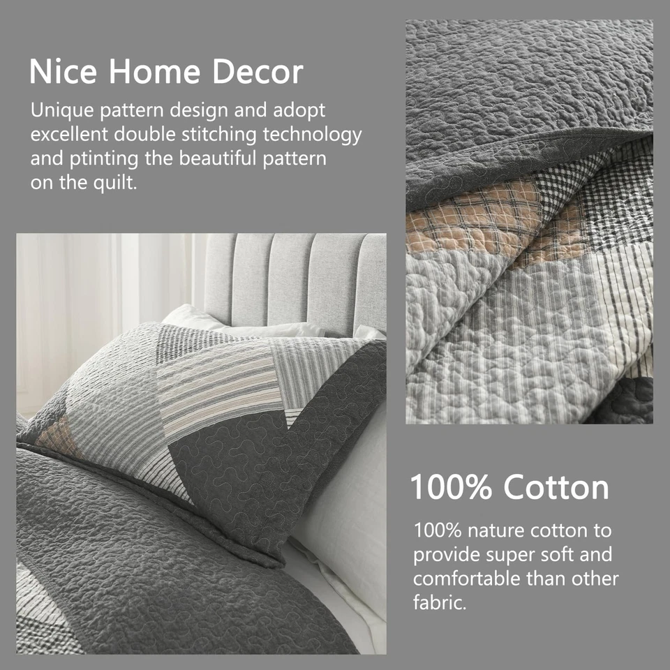 Juego de edredón edredón king size 100 % algodón ligero suave king rústico Farmho... Foto 4 de 4