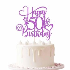 Purple Glitter Happy 50th Birthday Cake Topper, 50th Birthday/Anniversary Cak...