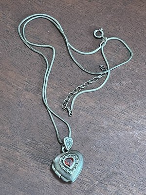 925 sterling silver heart locket necklace vintage 18.5  Necklace (Needs TLC)