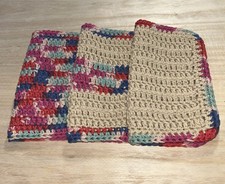 HANDMADE SET OF 3 CROCHET COTTON DISH CLOTHS OR WASH CLOTHS 8.5x8.5 INCHES NEW 