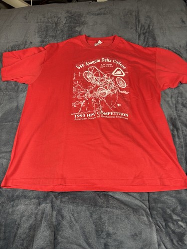 Vintage, Delta College 1993 Hpv Competition, Red T-Shirt Size XL