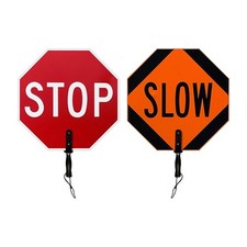 18 x 18 inch Handheld  STOP - SLOW  Paddle Sign with Handle, Double-Sided, Sc...