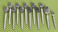 Vintage Stainless Steel Japan 12pc Set Glossy Ridges Flatware