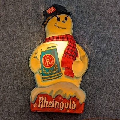 VTG Rheingold Beer Snowman Plastic Vacuform Lighted Hanging or Freestand Holiday
