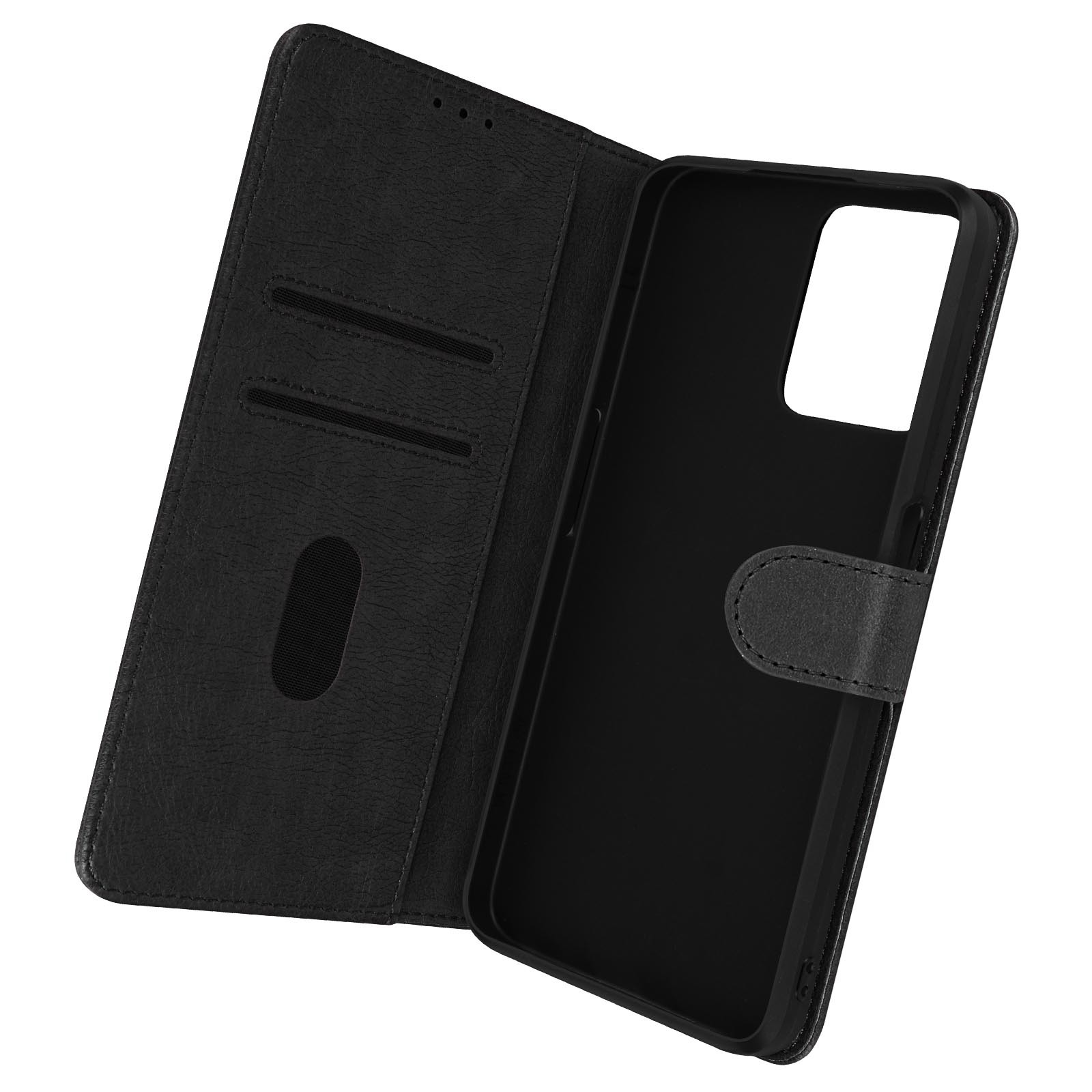 Étui portefeuille C35 en cuir noir avec support vidéo intégré